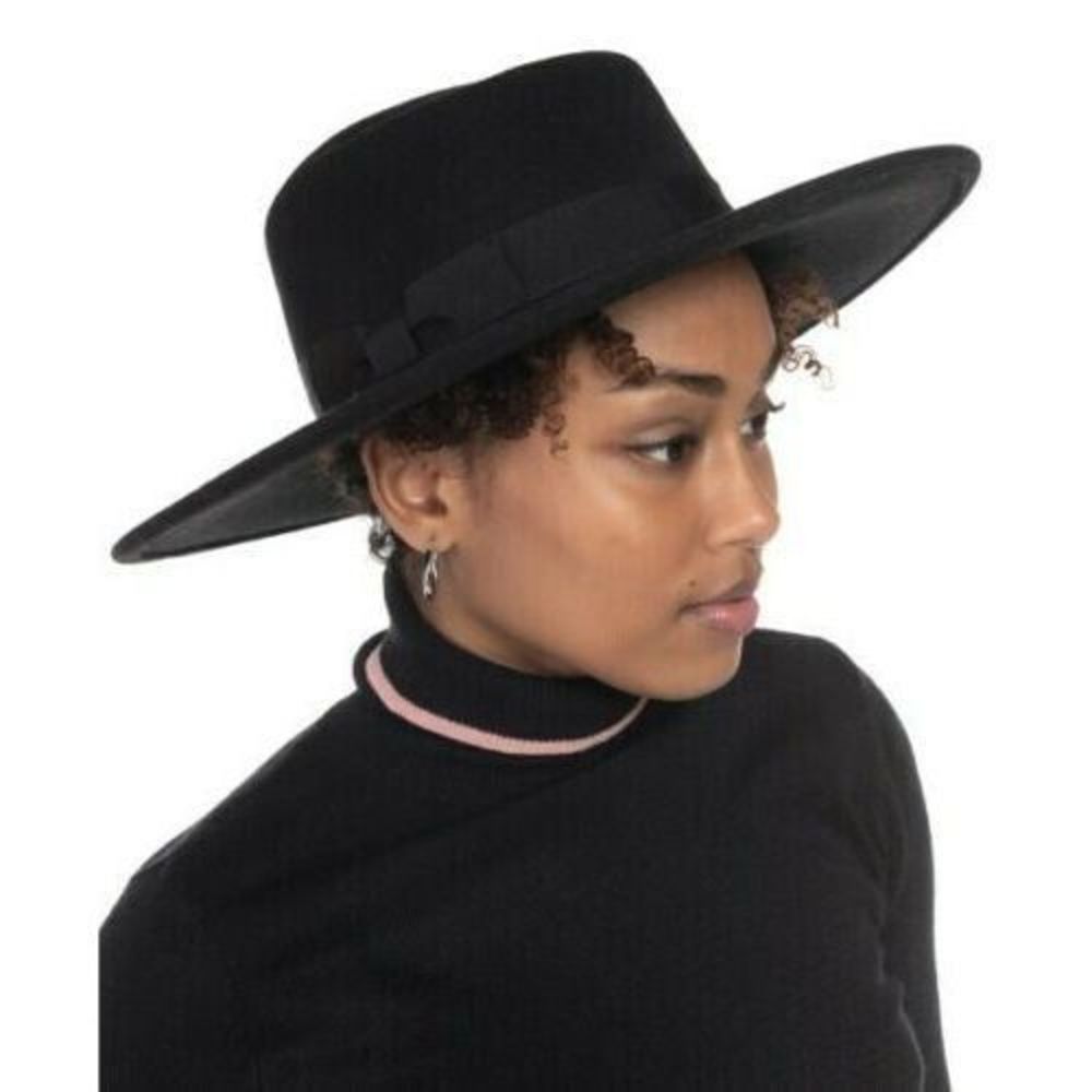 Nine West Wool Felt Telescope Floppy Fedora Hat Black Rtl $98 - Picture 3 of 3